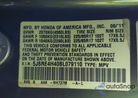 2011 Honda Cr-V Se from USA, damaged, VIN 5J6RE4H40BL079110